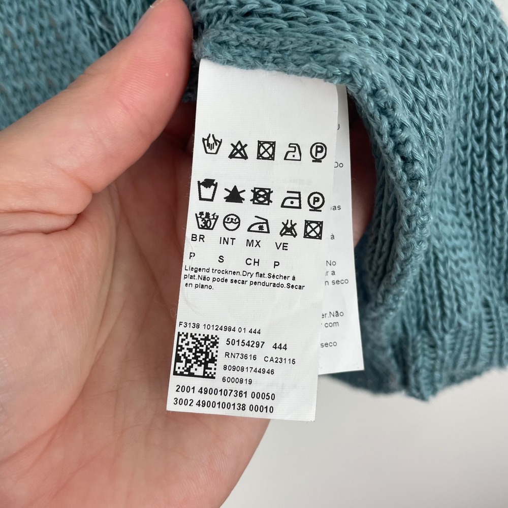 BOSS Hugo Boss Knit Cardigan Sweater Women's Small Blue Open‎ Front 100% Linen - Picture 5 of 9